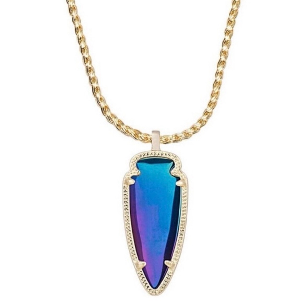 Kendra Scott Black/ iridecent Shaylee Gold Pendant Arrow Necklace (Reversible)
